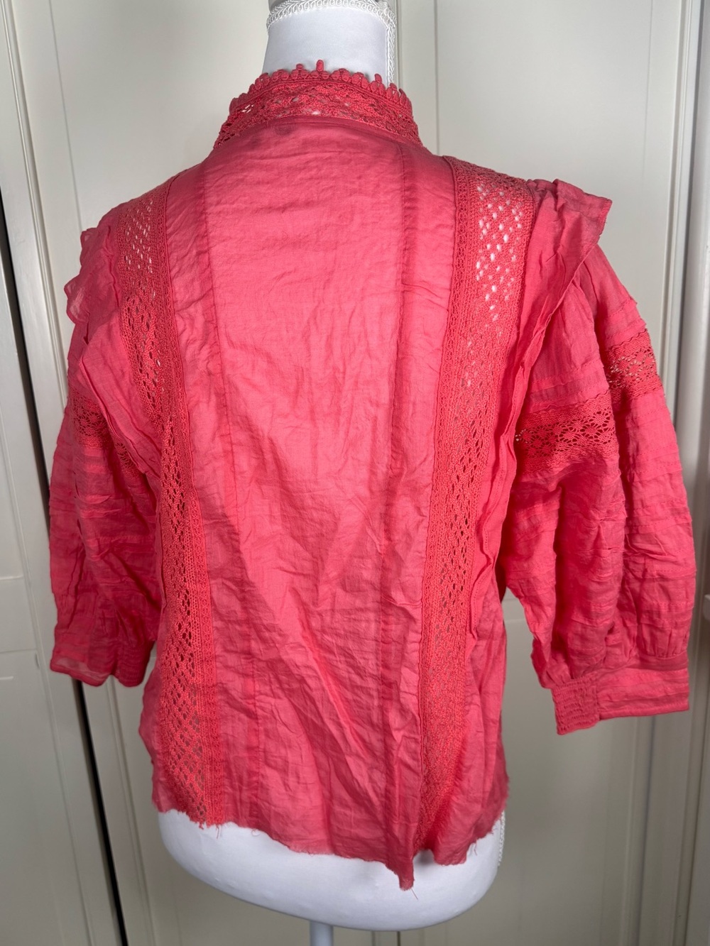 FP One Free People Coral Crochet Lace Cotton Gauze Blouse XS - Picture 2 of 9